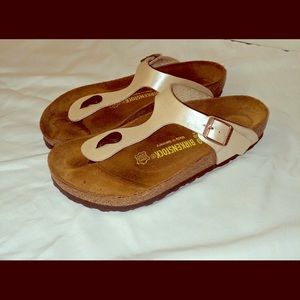 Birkenstock’s in metallic cream
